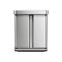 Cos de gunoi cu pedala, dublu compartimentat, 58 L, inox, Brushed - simplehuman
