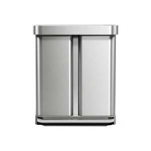 Cos de gunoi cu pedala, dublu compartimentat, 58 L, inox, Brushed - simplehuman