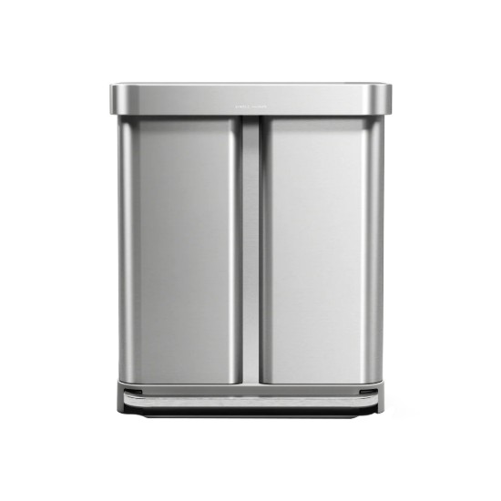 Cos de gunoi cu pedala, dublu compartimentat, 58 L, inox, Brushed - simplehuman