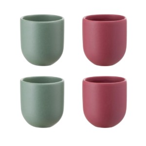 Set 4 cesti cafea ceramica, 250 ml, pahare Novum, verde menta mat, rosu burgundy mat, gresie glazurata manual