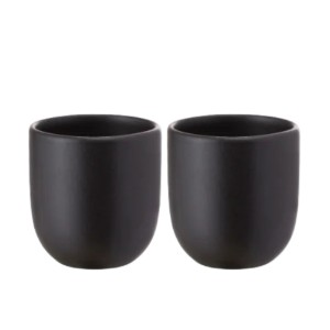 Set 2 cesti cafea ceramica, 250 ml, pahare Novum Vulcano, negru carbon mat, gresie glazurata manual