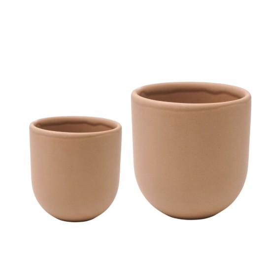 Set 2 cesti cafea ceramica (80ml, 250ml), pahare Novum Margo, bej deschis mat, gresie glazurata manual