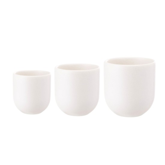 Set 3 cesti cafea ceramica (250ml, 150ml, 80ml), pahare Novum Milk Foam, alb mat, gresie glazurata manual