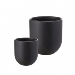 Set 2 cesti cafea ceramica (250ml, 80ml), pahare Novum Vulcano, negru carbon mat, gresie glazurata manual