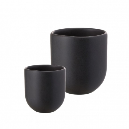 Set 2 cesti cafea ceramica (250ml, 80ml), pahare Novum Vulcano, negru carbon mat, gresie glazurata manual