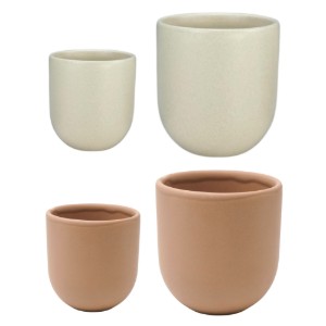 Set 4 cesti cafea ceramica (80ml, 250ml), pahare Novum Margo, vanilie si bej deschis mat, gresie glazurata manual