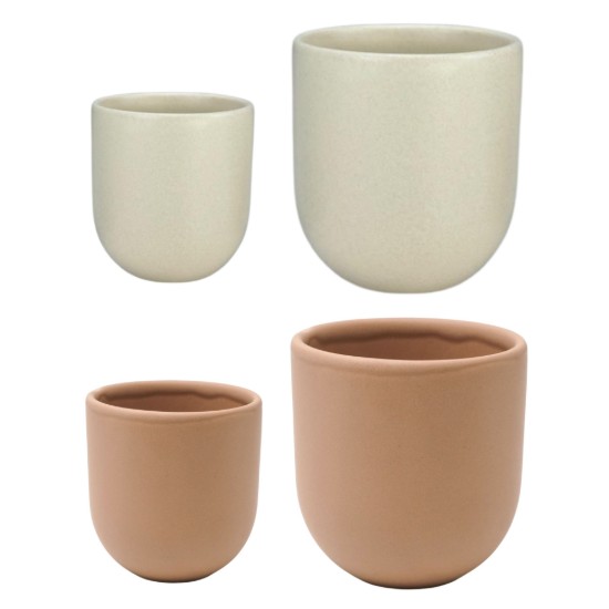 Set 4 cesti cafea ceramica (80ml, 250ml), pahare Novum Margo, vanilie si bej deschis mat, gresie glazurata manual
