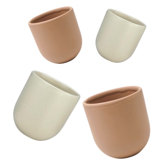 Set 4 cesti cafea ceramica (80ml, 250ml), pahare Novum Margo, vanilie si bej deschis mat, gresie glazurata manual