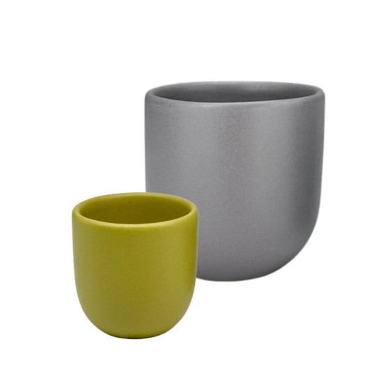 Set cesti cafea ceramica (250 ml, 80ml), pahare Novum Springtime, olive mat si gri mat, gresie glazurata manual