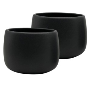 Set 2 cesti cafea ceramica, 330 ml, pahare Novum Vulcano, negru carbon mat, gresie glazurata manual