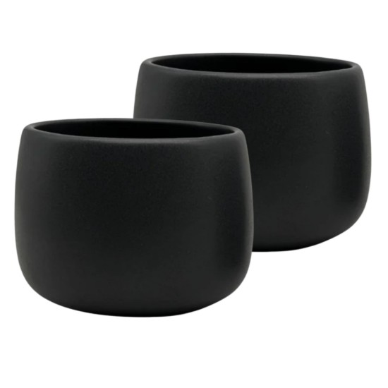 Set 2 cesti cafea ceramica, 330 ml, pahare Novum Vulcano, negru carbon mat, gresie glazurata manual