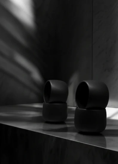 Set 2 cesti cafea ceramica, 330 ml, pahare Novum Vulcano, negru carbon mat, gresie glazurata manual