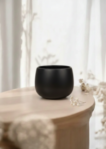 Set 2 cesti cafea ceramica, 330 ml, pahare Novum Vulcano, negru carbon mat, gresie glazurata manual