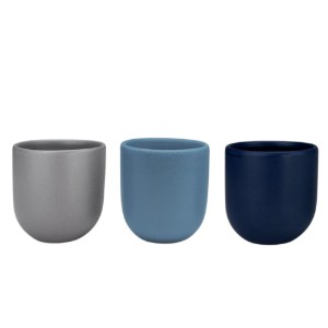 Set 3 cesti cafea ceramica, 250ml, pahare Novum Trio Nordic, indigo-albastru deschis-gri mat, gresie glazurata manual