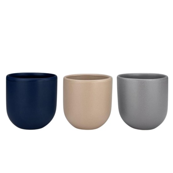 Set 3 cesti cafea ceramica, 250ml, pahare Novum Trio Portal, indigo-bej-gri mat, gresie glazurata manual