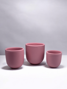 Set 3 cesti cafea ceramica (250ml, 150ml, 80ml), pahare Novum Velaris Pink Forever Mom, roz pudrat mat, gresie glazurata manual