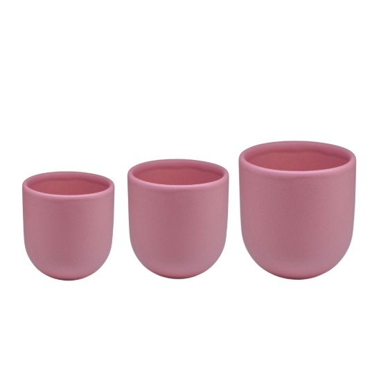 Set 3 cesti cafea ceramica (250ml, 150ml, 80ml), pahare Novum Velaris Pink Forever Mom, roz pudrat mat, gresie glazurata manual