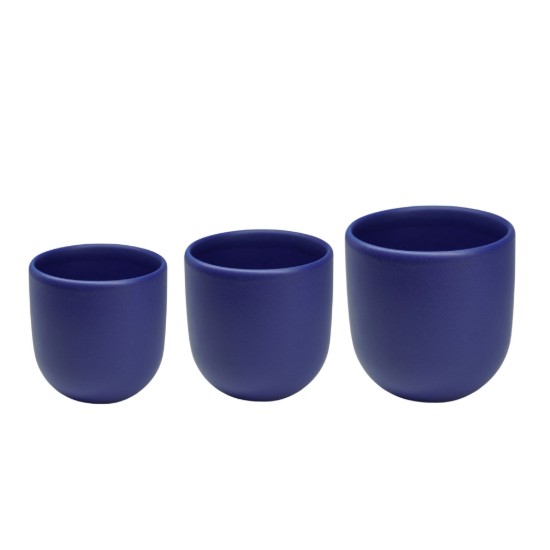 Set 3  cesti cafea ceramica (250ml, 150ml, 80ml), pahare Novum Velaris Blue Cobalt, albastru cobalt, gresie glazurata manual