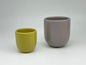 Set cesti cafea ceramica (250 ml, 80ml), pahare Novum Springtime, olive mat si gri mat, gresie glazurata manual