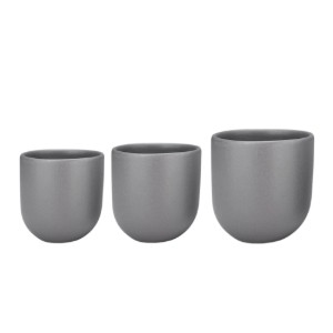 Set 3 cesti cafea ceramica, (250ml, 150ml, 80ml), pahare Novum Lunar Grey, gri mat, gresie glazurata manual