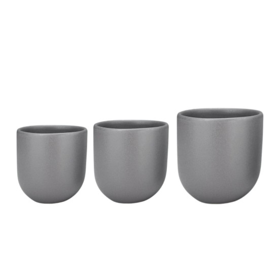 Set 3 cesti cafea ceramica, (250ml, 150ml, 80ml), pahare Novum Lunar Grey, gri mat, gresie glazurata manual