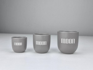 Set 3 cesti cafea ceramica, (250ml, 150ml, 80ml), pahare Novum Lunar Grey, gri mat, gresie glazurata manual