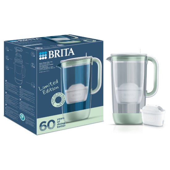 Cana filtranta Editie Aniversara 60 ani, din sticla, BRITA, 2,5 L, Maxtra PRO (lightgreen)