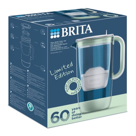 Cana filtranta Editie Aniversara 60 ani, din sticla, BRITA MAXTRA (Light Green), 1 x filtru Pure Performance