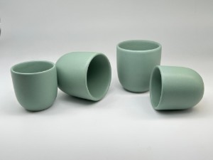 Set 3 cesti cafea ceramica (250ml, 150ml, 80ml), pahare Novum Mint Green, verde menta pudrat mat, gresie glazurata manual