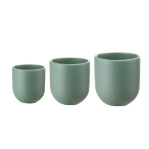 Set 3 cesti cafea ceramica (250ml, 150ml, 80ml), pahare Novum Mint Green, verde menta pudrat mat, gresie glazurata manual