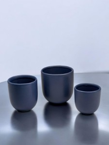 Set 3 cesti cafea ceramica (250ml, 150ml, 80ml), pahare Novum Velaris, indigo mat, gresie glazurata manual
