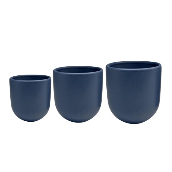 Set 3 cesti cafea ceramica (250ml, 150ml, 80ml), pahare Novum Velaris, indigo mat, gresie glazurata manual