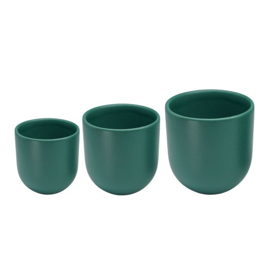 Set 3 cesti cafea ceramica, (250ml, 150ml, 80ml), pahare Novum Royal Green, verde regal mat, gresie glazurata manual