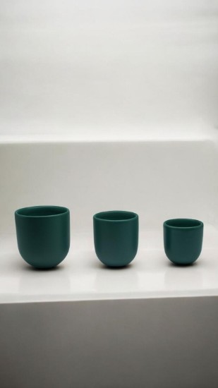Set 3 cesti cafea ceramica, (250ml, 150ml, 80ml), pahare Novum Royal Green, verde regal mat, gresie glazurata manual
