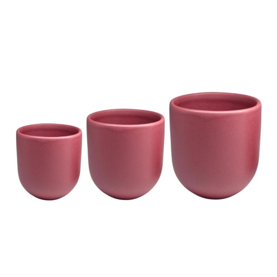 Set 3 cesti cafea ceramica, (250ml, 150ml, 80ml), pahare Novum Red Burgundy, rosu burgundy mat, gresie glazurata manual