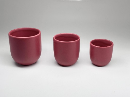 Set 3 cesti cafea ceramica, (250ml, 150ml, 80ml), pahare Novum Red Burgundy, rosu burgundy mat, gresie glazurata manual