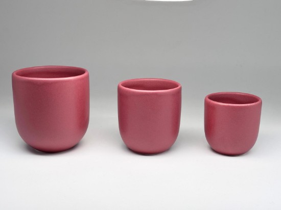 Set 3 cesti cafea ceramica, (250ml, 150ml, 80ml), pahare Novum Red Burgundy, rosu burgundy mat, gresie glazurata manual