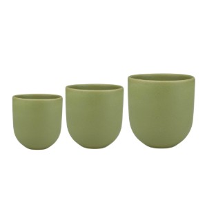 Set 3 cesti cafea ceramica, (250ml, 150ml, 80ml), pahare Novum Olive, verde olive mat, gresie glazurata manual