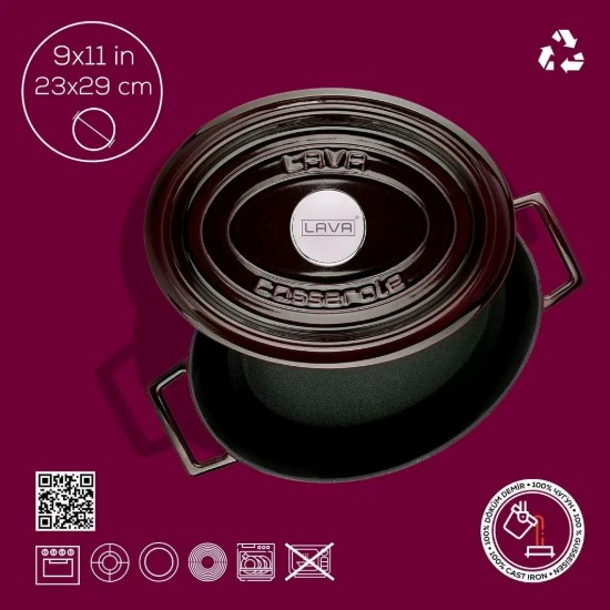 Cratita ovala, fonta, 29cm/4,7L, "Premium", Aubergine - LAVA