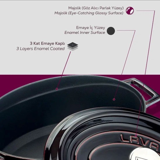 Cratita ovala, fonta, 29cm/4,7L, "Premium", Aubergine - LAVA