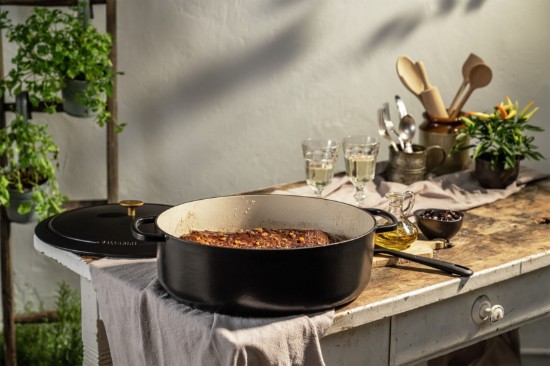 Oala Cocotte ovala, fonta, 33cm/6L, "Bellamonte", Black - Ballarini