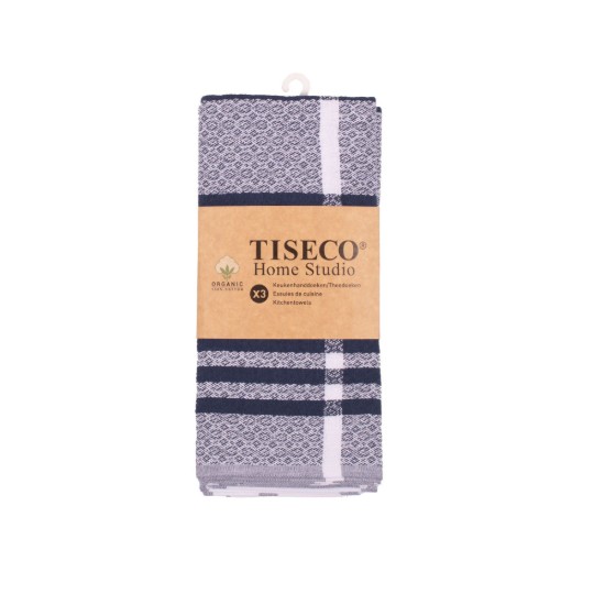 Set 3 prosoape de bucatarie, bumbac organic, 50x70 cm, Blue - Tiseco