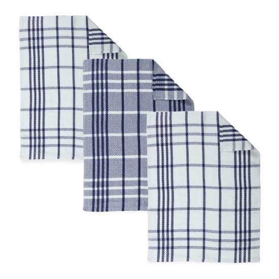 Set 3 prosoape de bucatarie, bumbac organic, 50x70 cm, Blue - Tiseco