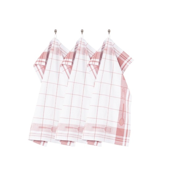Set 3 prosoape de bucatarie, bumbac, 50x70 cm, "Pharao", Pink - Tiseco