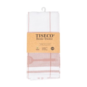 Set 3 prosoape de bucatarie, bumbac, 50x70 cm, "Pharao", Pink - Tiseco