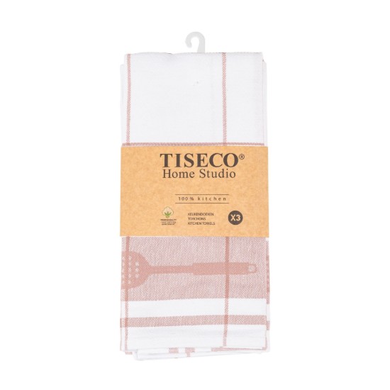 Set 3 prosoape de bucatarie, bumbac, 50x70 cm, "Pharao", Pink - Tiseco