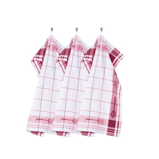 Set 3 prosoape de bucatarie, bumbac, 50x70 cm, "Pharao", Red - Tiseco
