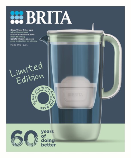 Cana filtranta Editie Aniversara 60 ani, din sticla, BRITA MAXTRA (Light Green), 1 x filtru Pure Performance
