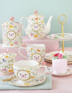 Set 2 cesti cafea cu farfurioara, portelan, 120ml, "Dancing Butterflies" - Easy Life