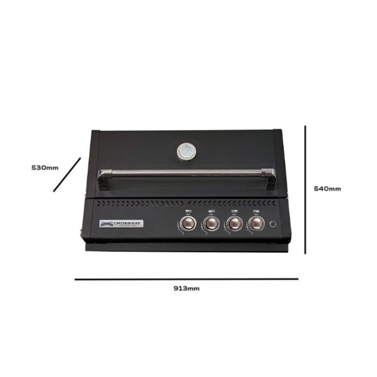 Gratar pe gaz cu 4 arzatoare infrarosu, incastrabil, gratare din fonta, negru, Crossray by Heatstrip TCX4FL(B)30